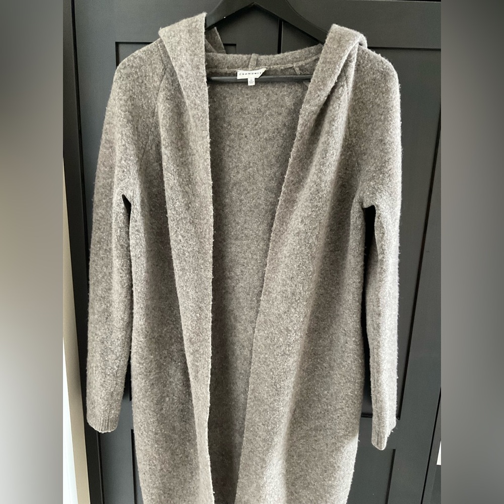Aritzia Community Wool Yak Blend Hooded Long Cardigan Sweater Taupe S Minimalist